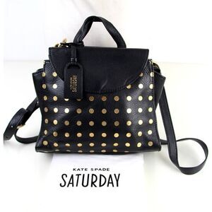 kate spade Saturday BLACK LEATHER POLKA DOT SHOULDER BAG XBODY SATCHEL PURSE